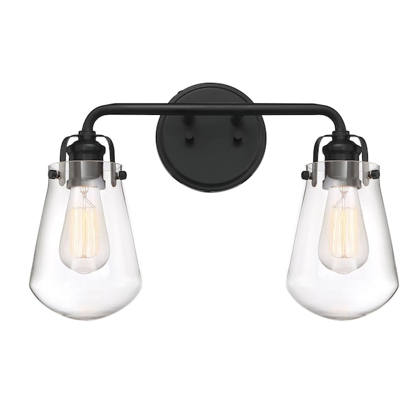 Designers Fountain Elliott 16in 2-Light Matte Black Industrial Indoor Wall Sconce with Clear Glass Shades D216M-2B-MB - main